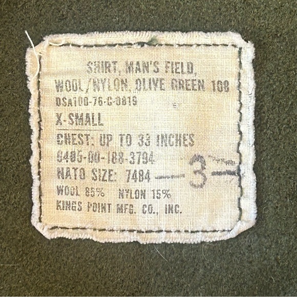 Vintage US Army 1970's Olive Green 108 Shirt Man’s Field X Small - Picture 7 of 13